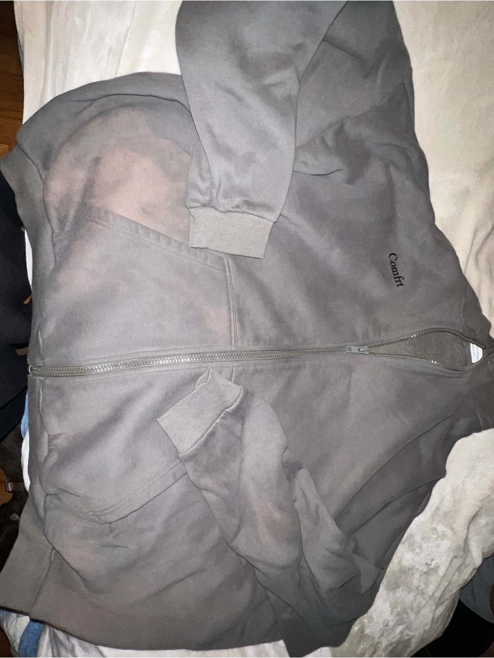 Comfrt Zip Up-Up Hoodie in Taupe